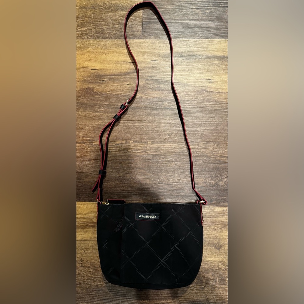 Vera Bradley Black with Red Piping Adjustable Crossbody Bag